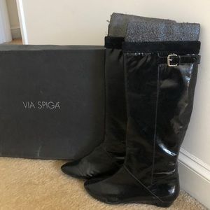 Via Spiga Black Patent Leather knee high boots